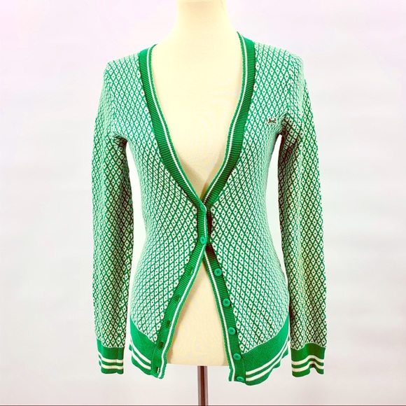Le Tigre Sweaters - Le Tigre Green & White Diamond Print Cardigan Sz S